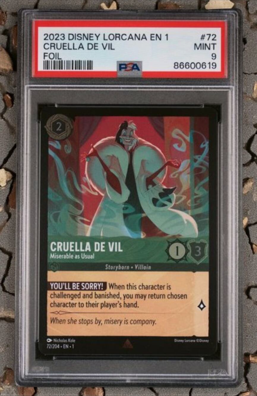 2023 Disney Lorcana First Chapter Cruella De Vil #72 Foil PSA 9
